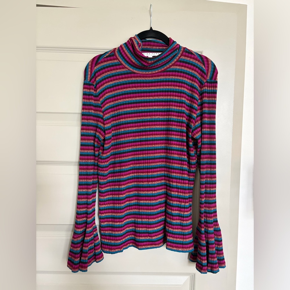 Trina Turk Multicolor Striped Turtleneck